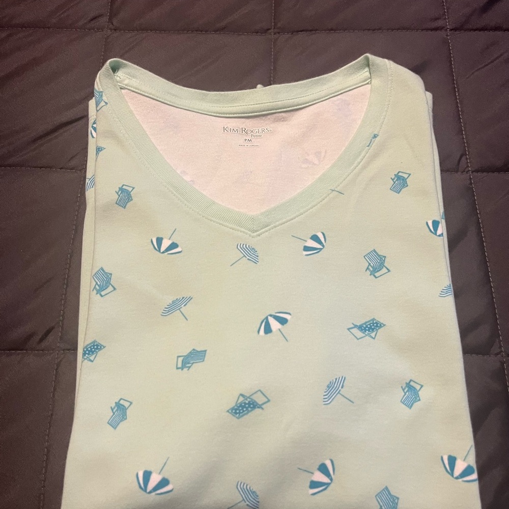 Christopher & Banks Mint Green Tee with Blue Print